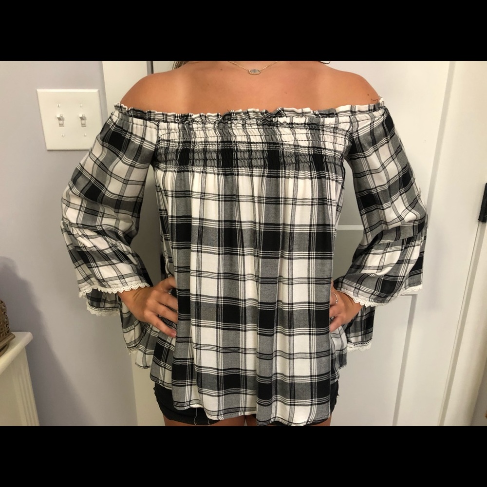 Off the shoulder checkered top